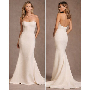 Watters Addie Wedding Gown Size 8 Ivory Beaded Strapless Bridal Dress Tweed